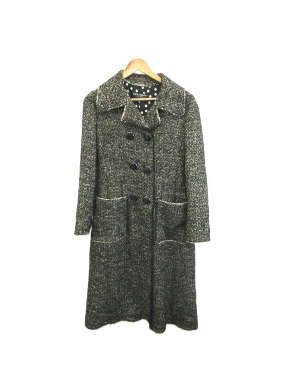 Dolce & Gabbana Tweed Coat Linen Blend Alpaca Mohair Double Breasted Long 42